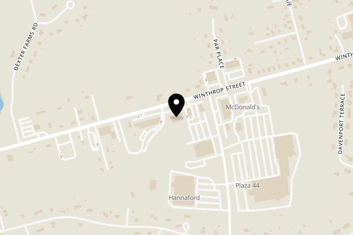 Map showing the location of Pizza Perfecto on 296 Winthrop St in Taunton